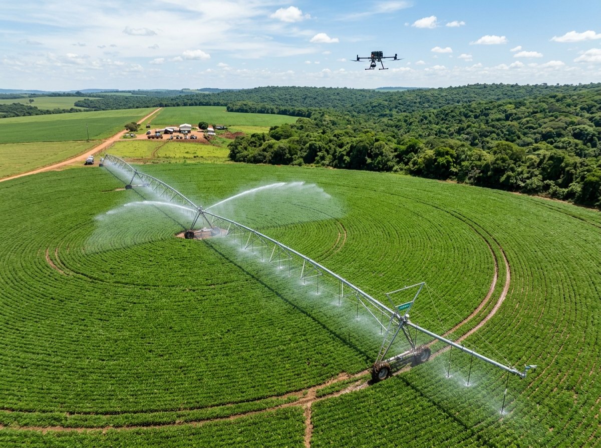 Pivô Central de Irrigação e Monitoramento Ambiental com drone